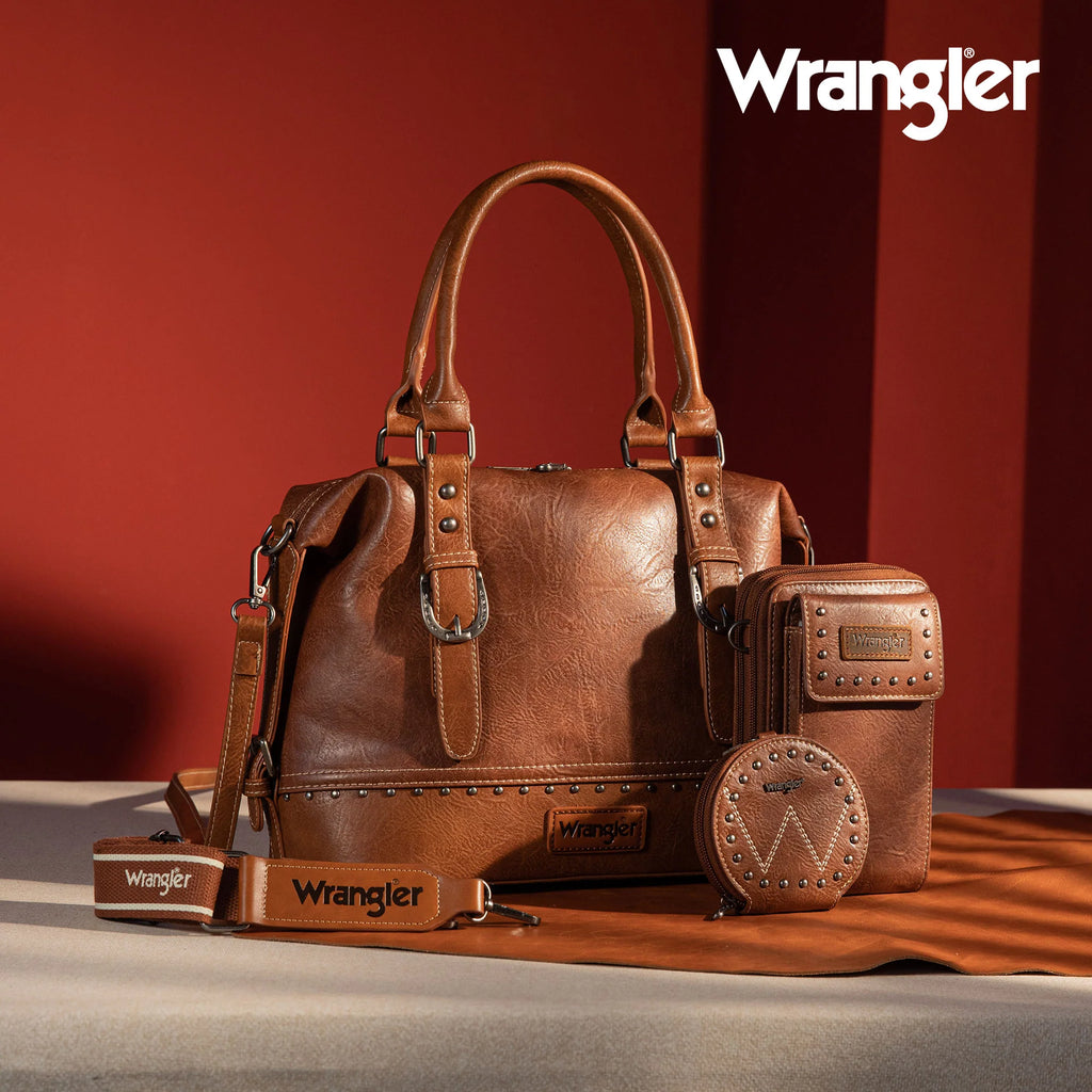 Wrangler 3Pcs Set Buckle Classic Barrel Satchel With Phone Wallet Crossbody