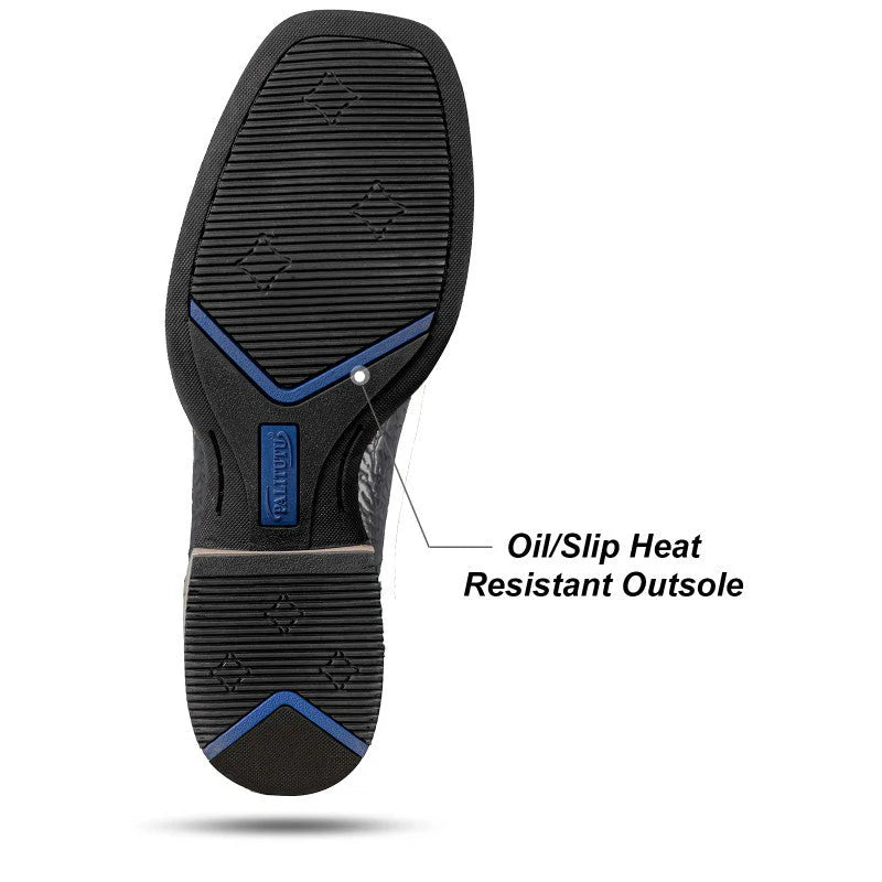 PLT-103607 Western Men's Cracked Leather Embroidered Square Toe Cowboy Full Grain Leather Boots